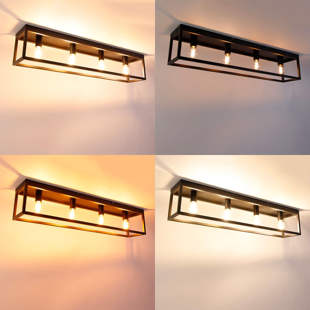 Smart plafondlamp zwart 99,5 cm incl. 4 Wifi A60 - Cage