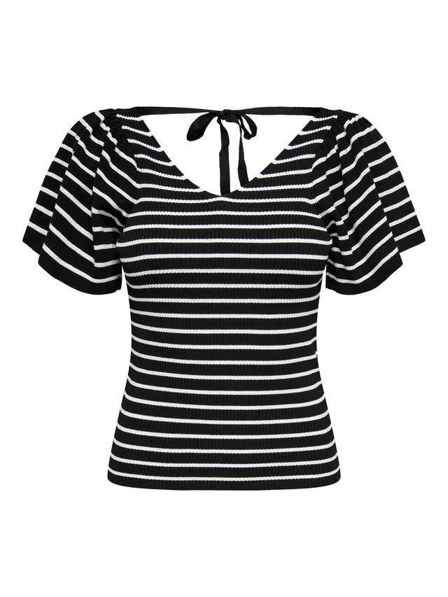 ONLY Kurzarmpullover »ONLLEELO STRIPE SS BACK V-NECK KNT NOOS«