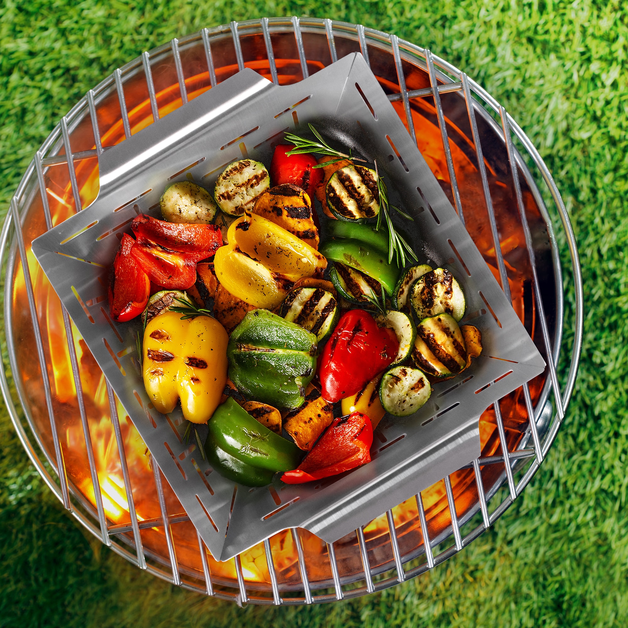 Freyersbacher® Edelstahl Grillkorb mit 2 in 1 Bambusbrett