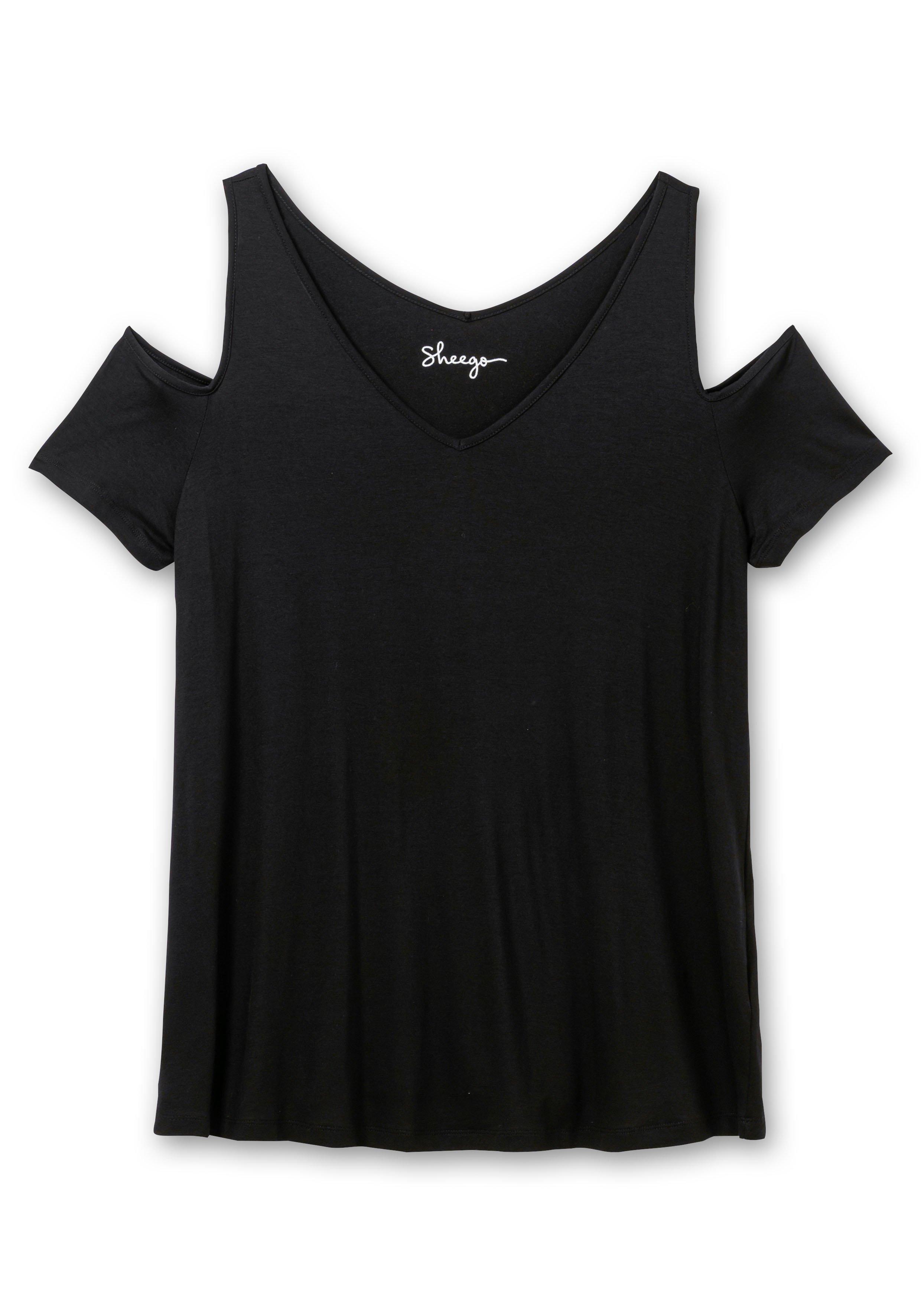 Jerseyhirt mit V-Ausschnitt, im schulterfreien Look