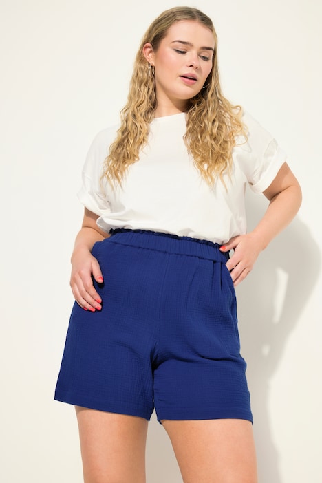 Shorts, wide Legs, Musselin, Elastikbund