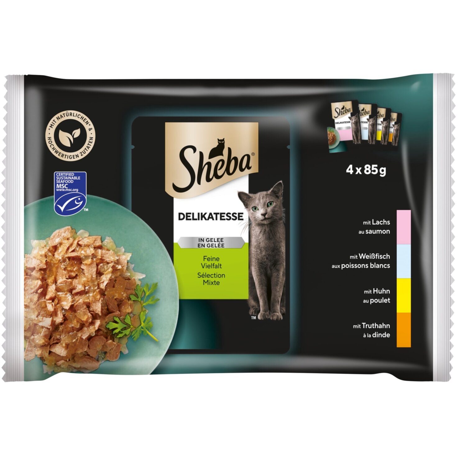 Sheba Delikatesse Katzenfutter in Gelee Fisch 4x85g