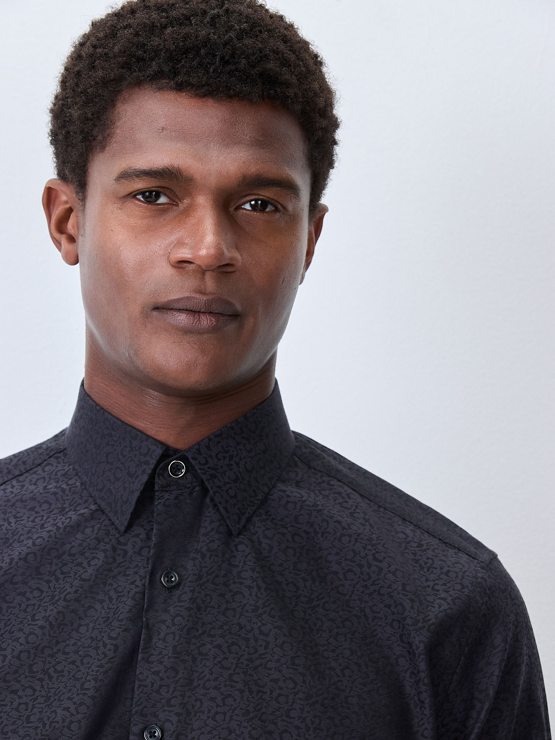 Zwart en luipaardprint - Geometric Print Long Sleeve Smart Shirt