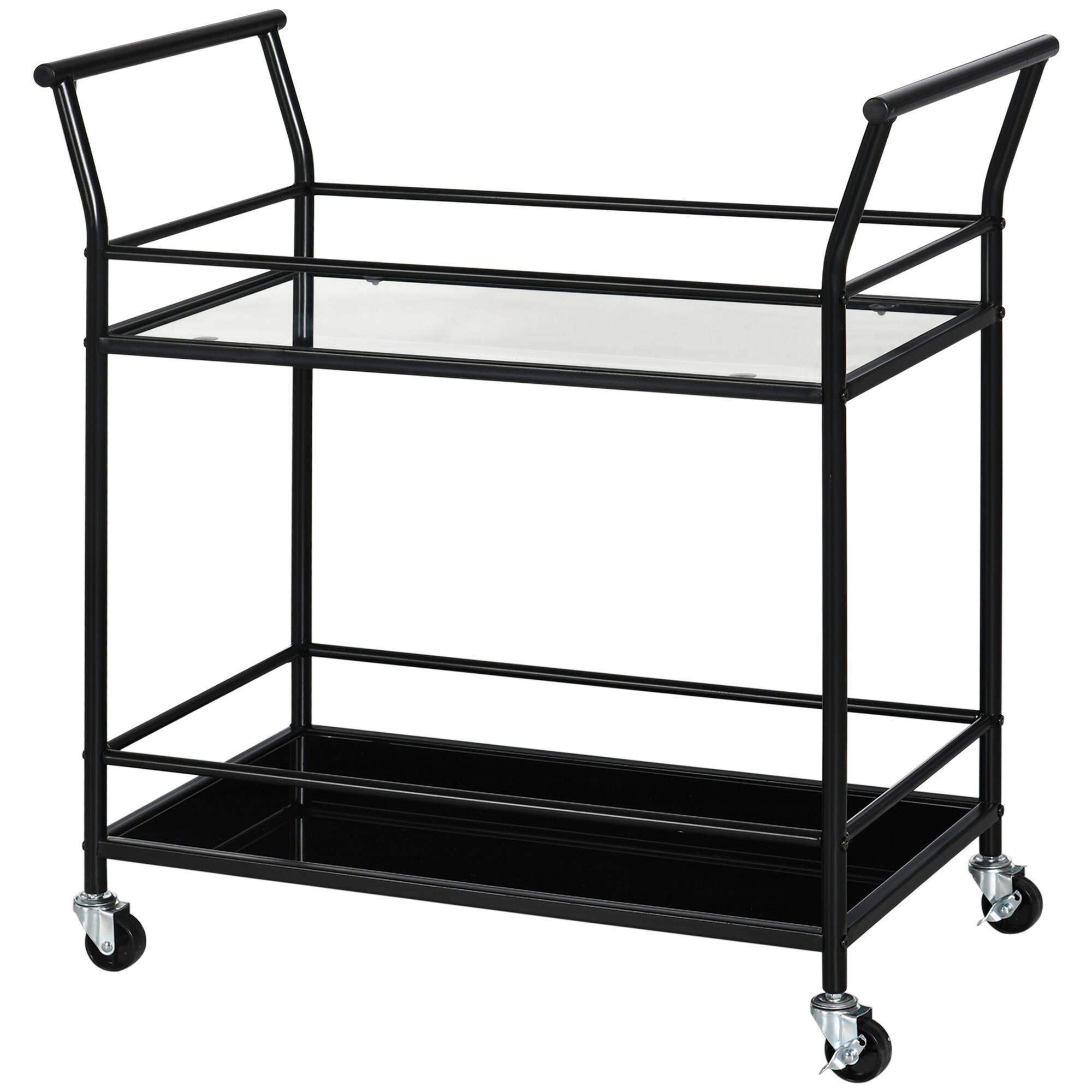 HOMCOM Küchenwagen mit Ablagen aus gehärtetem Glas schwarz 75L x 40B x 80H cm