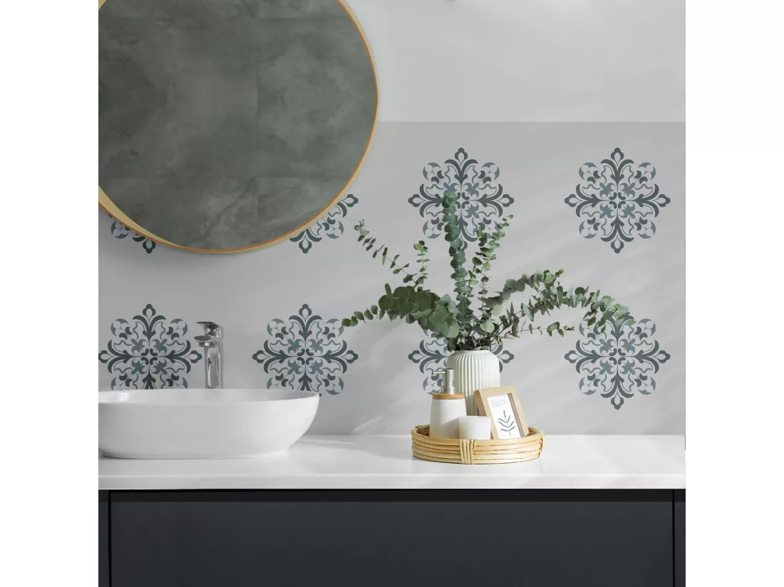Carreaux autocollants PVC, Carrelage PVC adhésif - 9x30x30 - Motif floral en symétrie