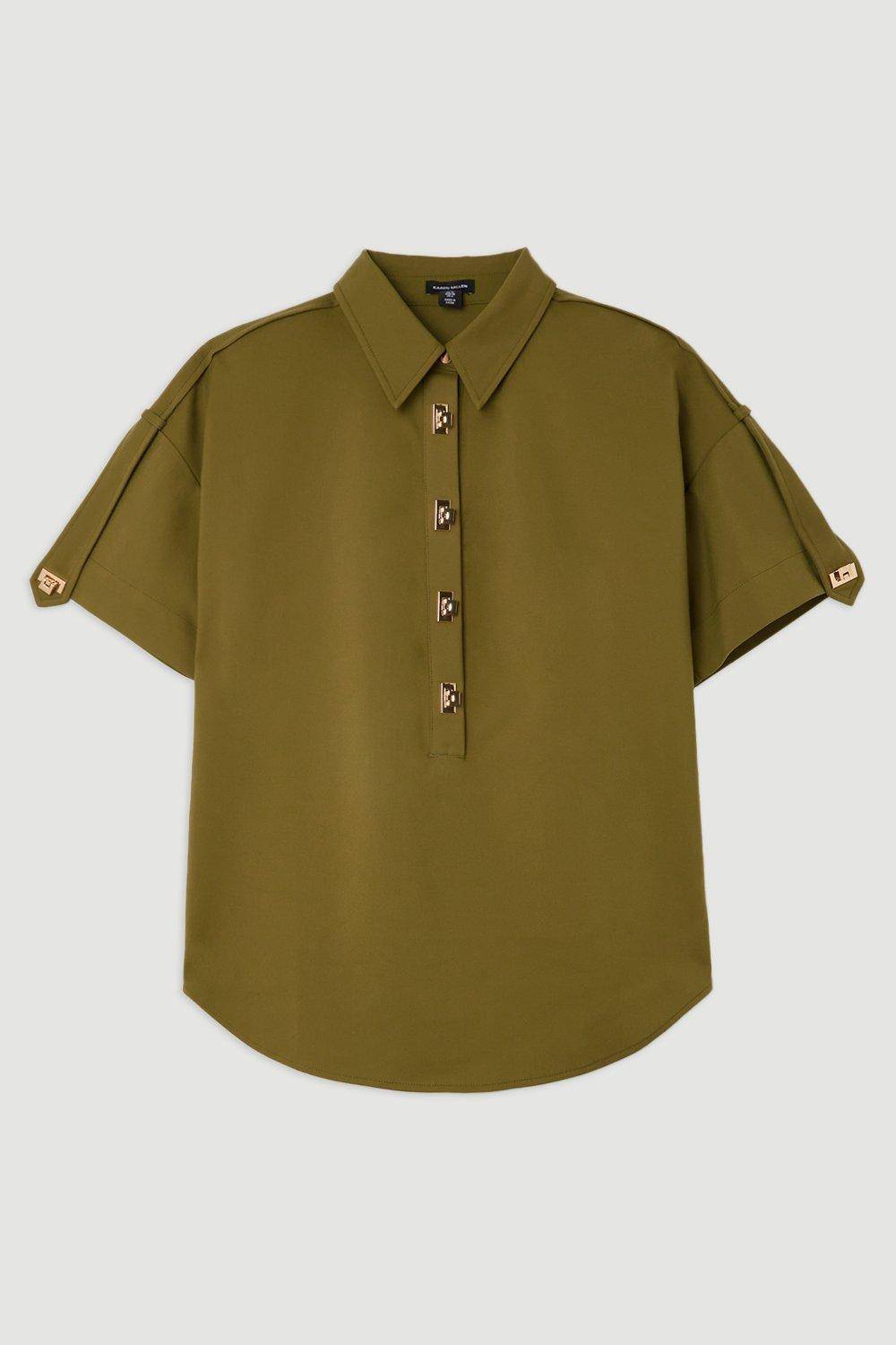 KarenMillen Chemise Techno en coton tissé à manches courtes avec détails métalliques