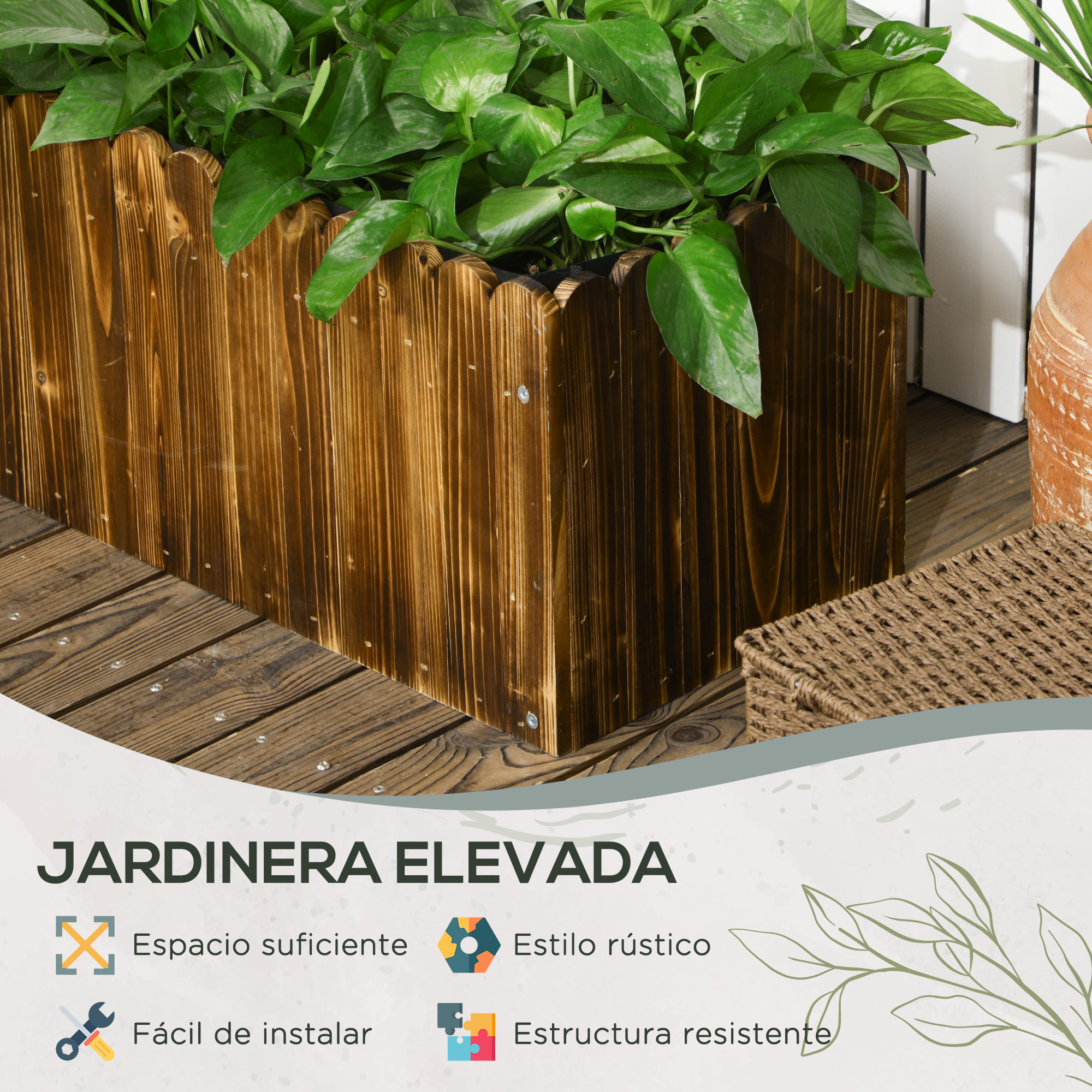 Vaso de madeira carbonizada Outsunny