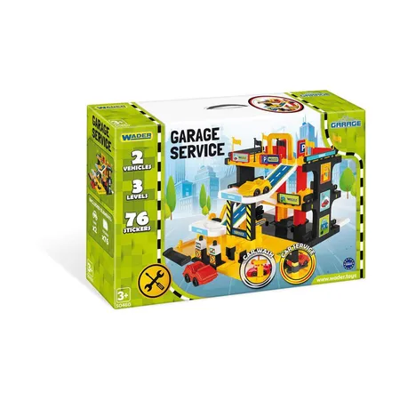 Wader Service Garage auf drei Ebenen mit Aufzug, Servicebereich und zwei Fahrzeugen