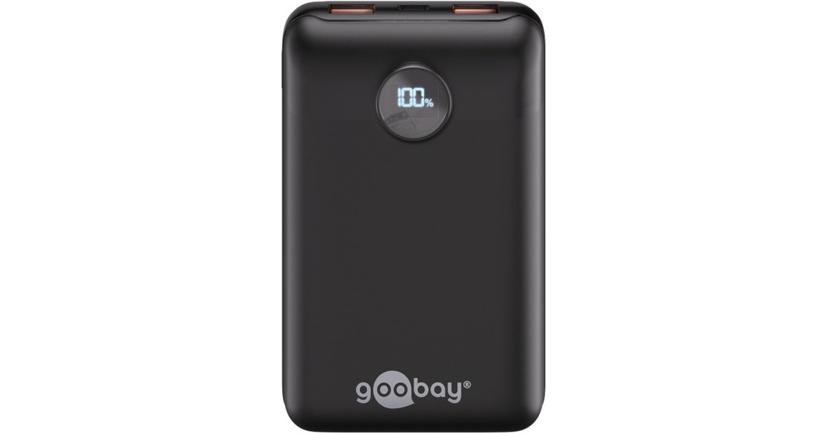 goobayPower Bank Compact 20.000 mAh  powerbank  (Zwart, 20 Ah, 1x USB-A, 1x USB-C, Power Delivery, Quick Charge)