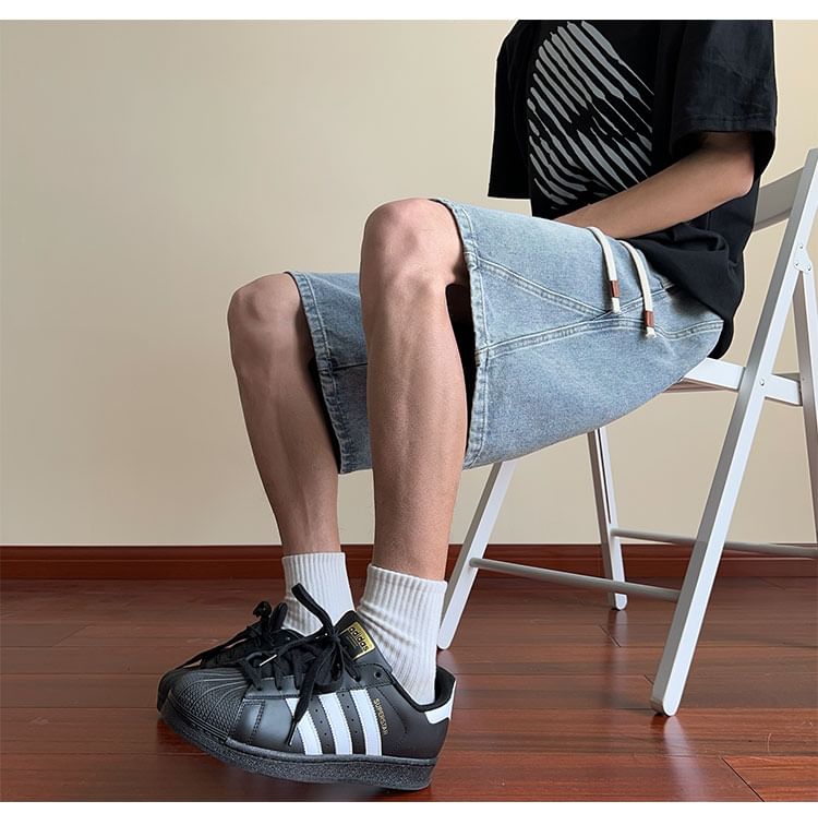 emeisa - Gewassen denim shorts met trekkoordtaille