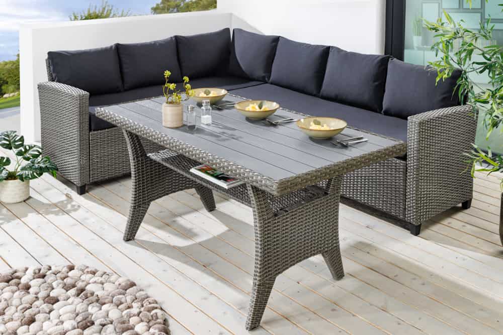 Outdoor Sitzgruppe MONACO 240cm anthrazit Polyrattan Gartenmöbel-Set Ecklounge wetterfest