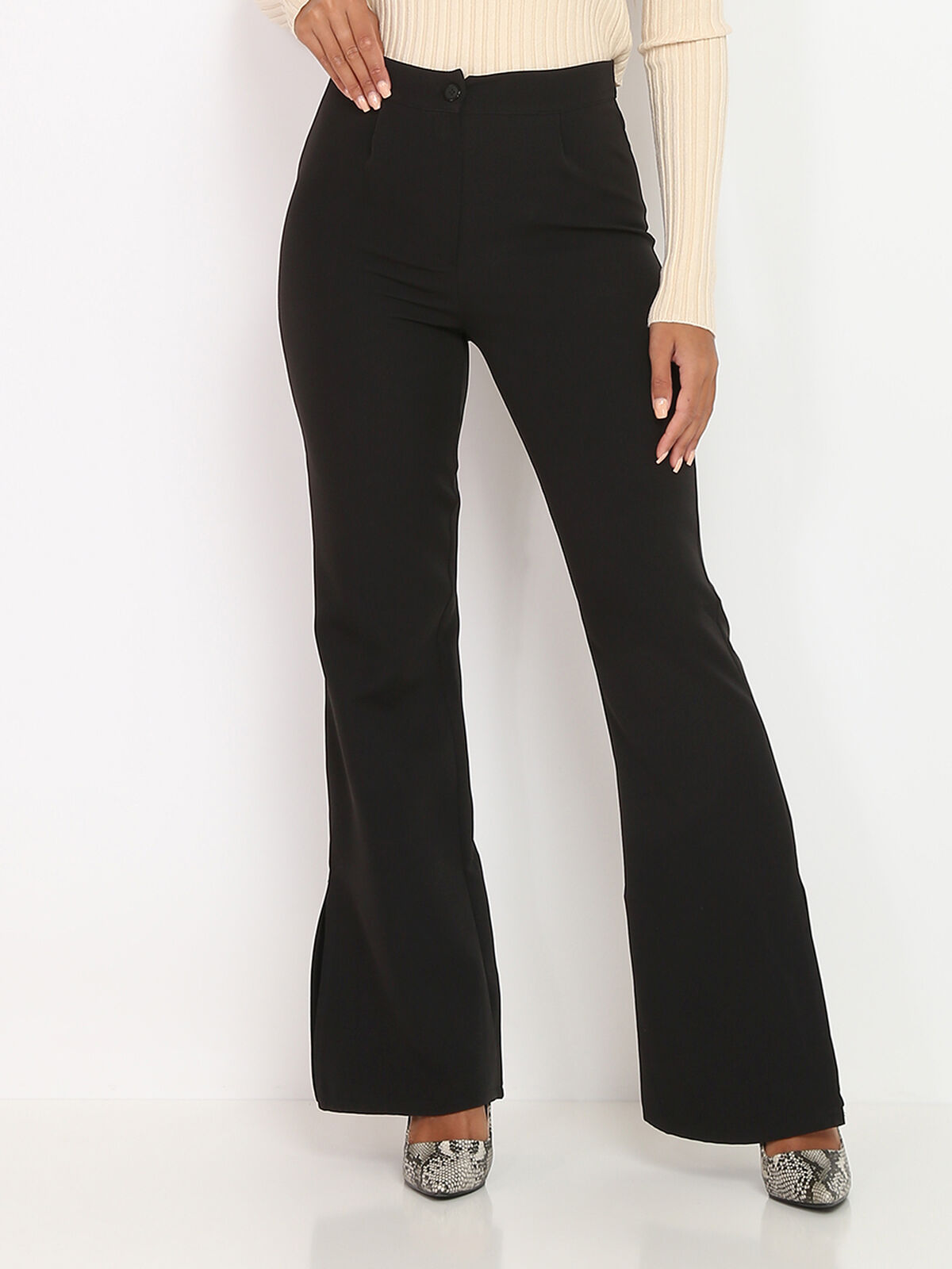 Pantalon flare à fentes- Noir