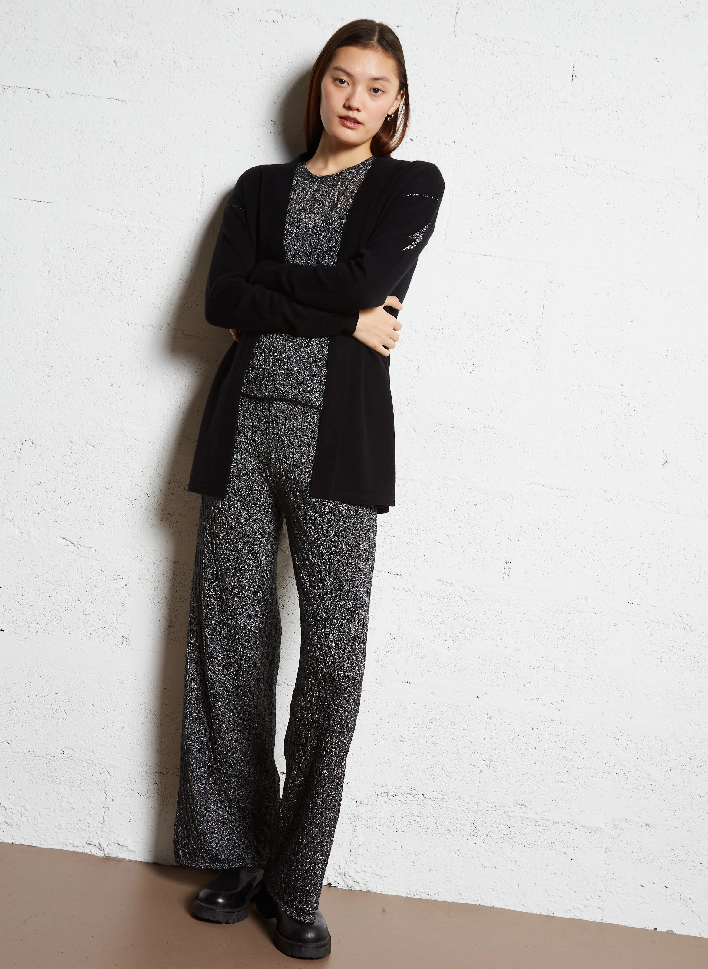 Pantalon large taille haute | Noir