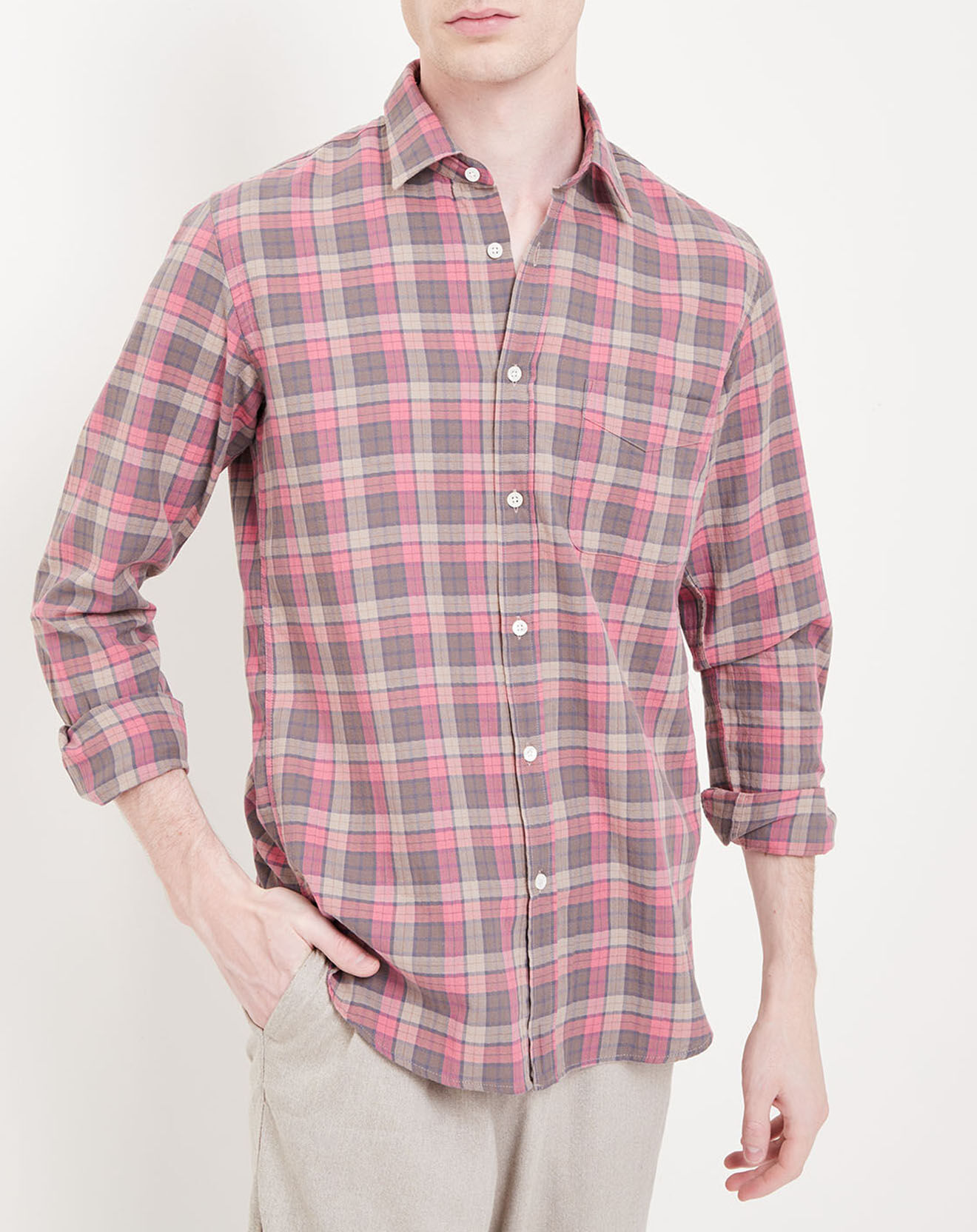 Hartford Chemise Slim Fit Storm à carreaux rose/beige