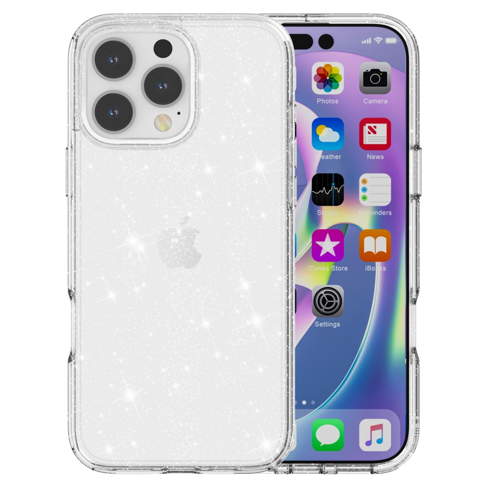 iPhone 16 Pro Max Hybrid Hardcase Schutzhülle im Glitzer Design - Silber / Transparent