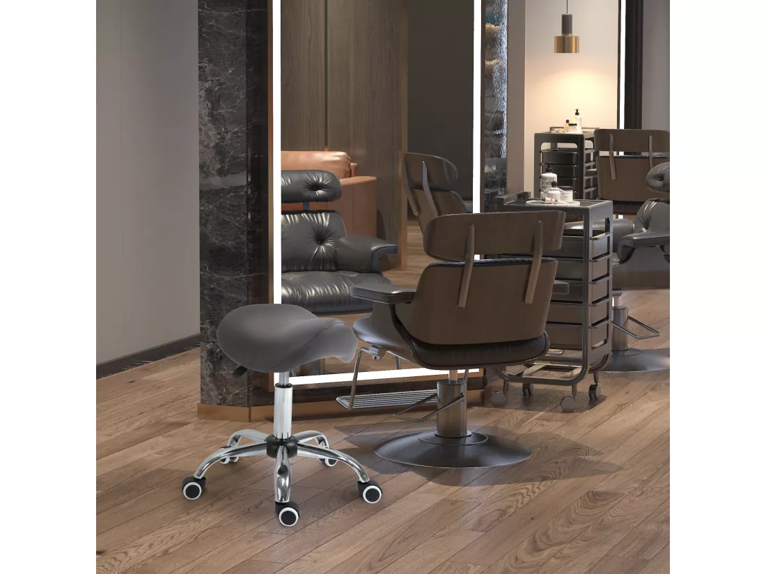 HOMCOM Tabouret de massage tabouret selle ergonomique pivotant 360° hauteur réglable revêtement synthétique gris chromé