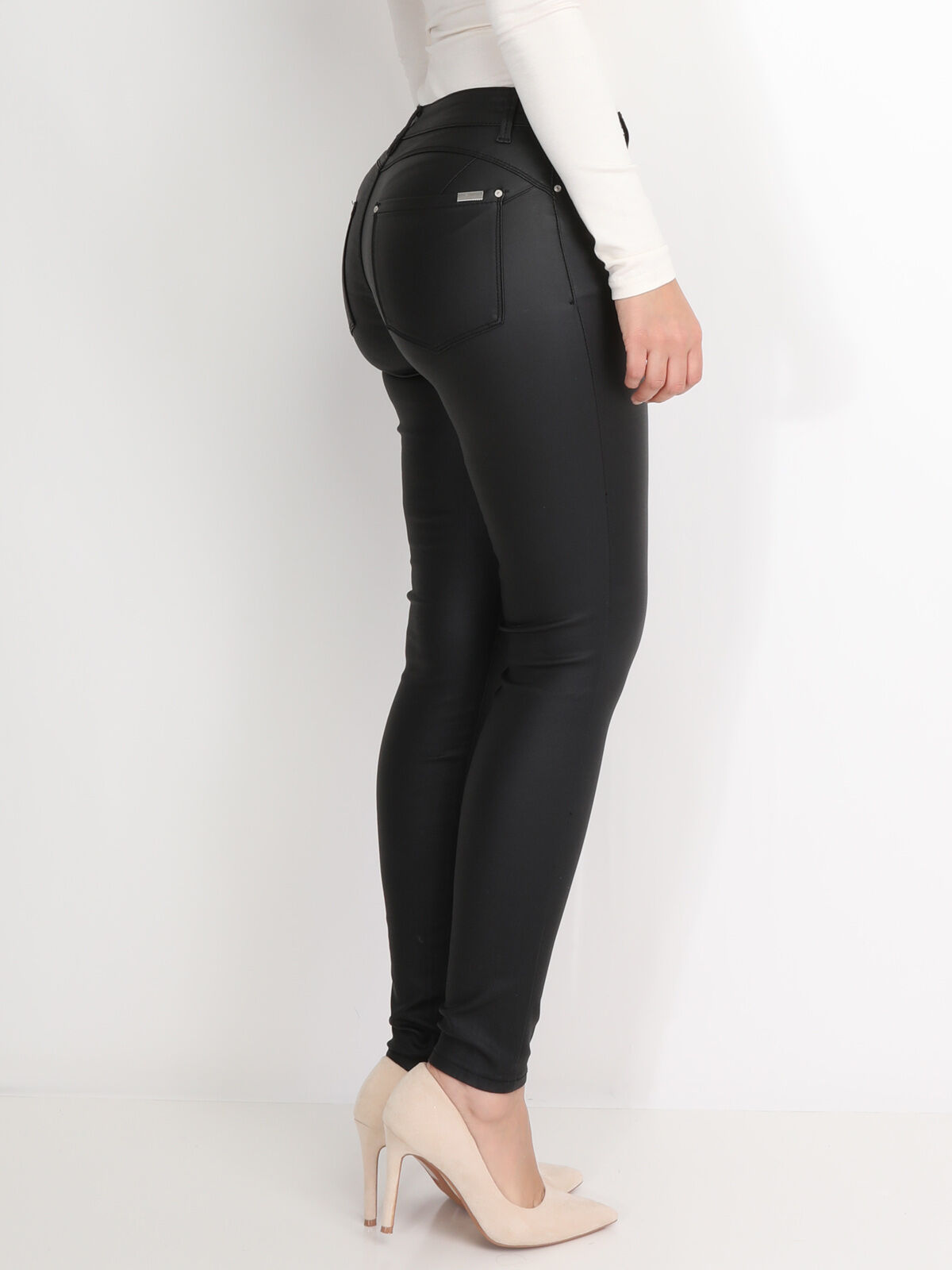 Pantalon skinny enduit- Noir