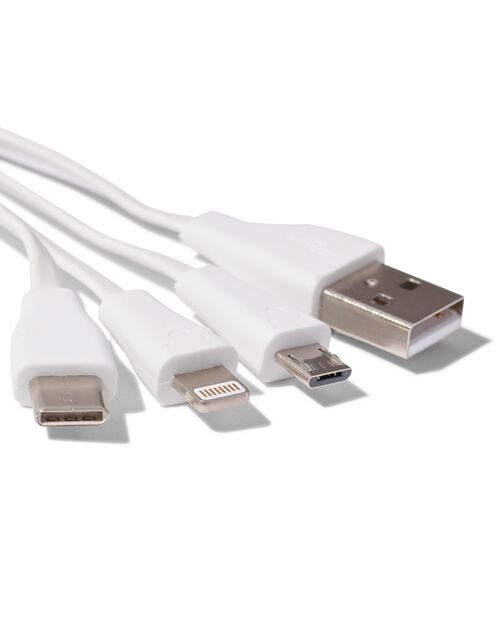 câble chargeur USB 4-en-1, USB-C, micro USB et 8 broches.
