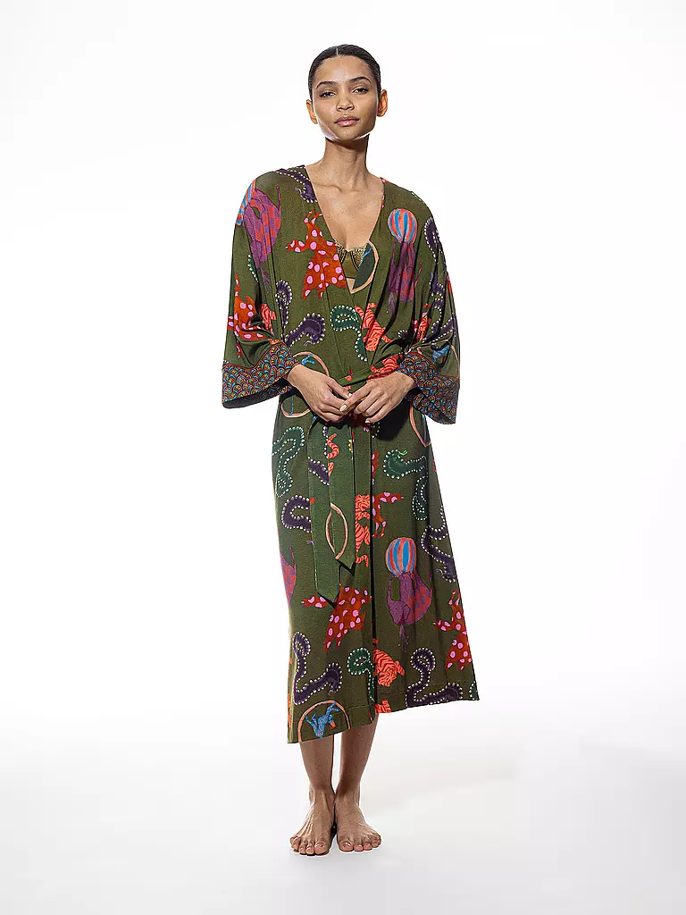 MEY Morgenmantel LOVE CIRCUS pineforest olive