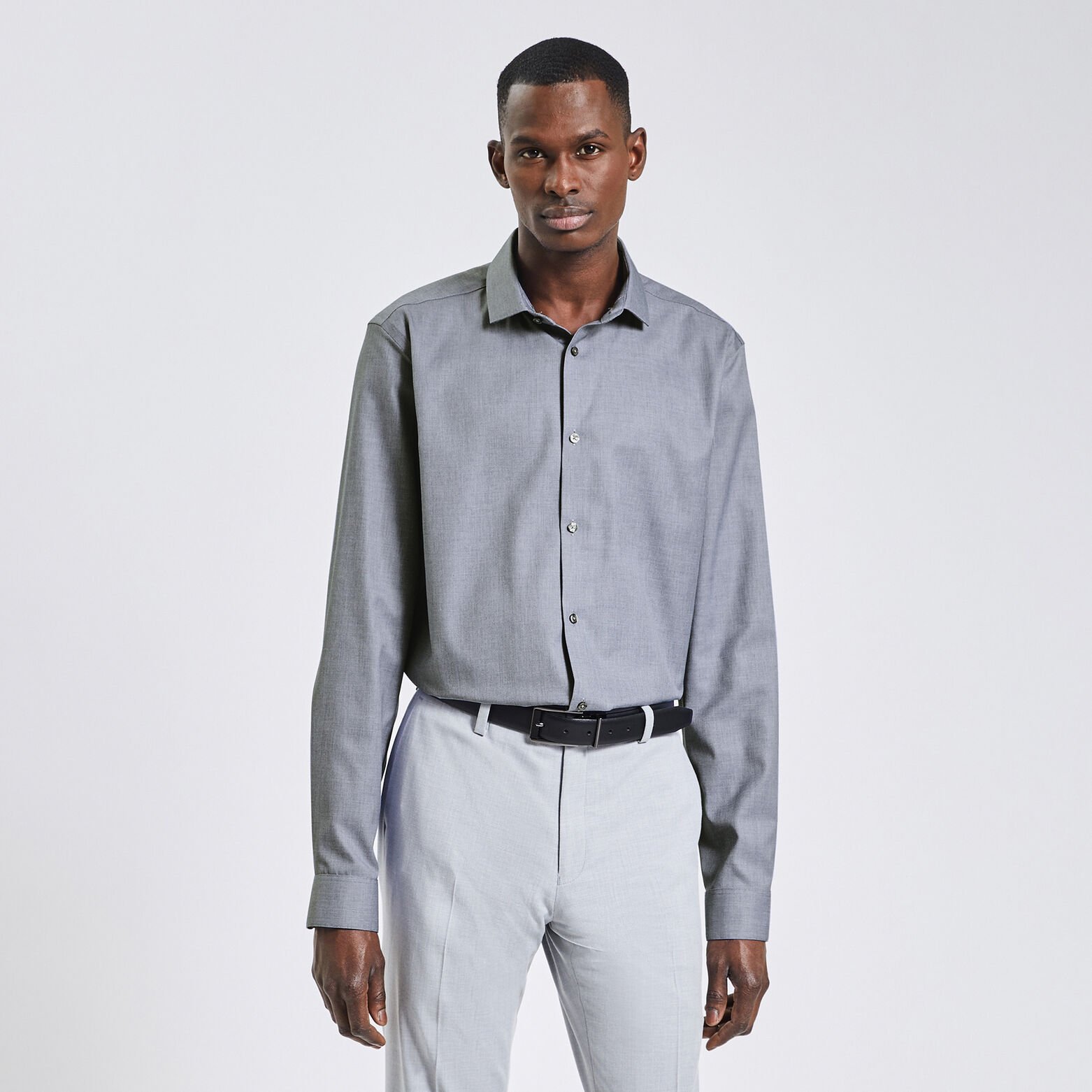 Chemise slim sans repassage unie coton Bleu foncé