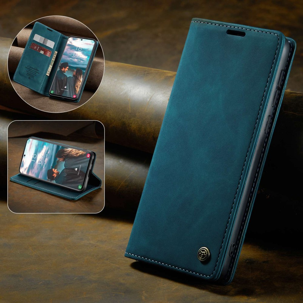 Samsung Galaxy S21 FE 5G Leder Tasche Flip Wallet Etui mit Kartenfächern - Blaugrün