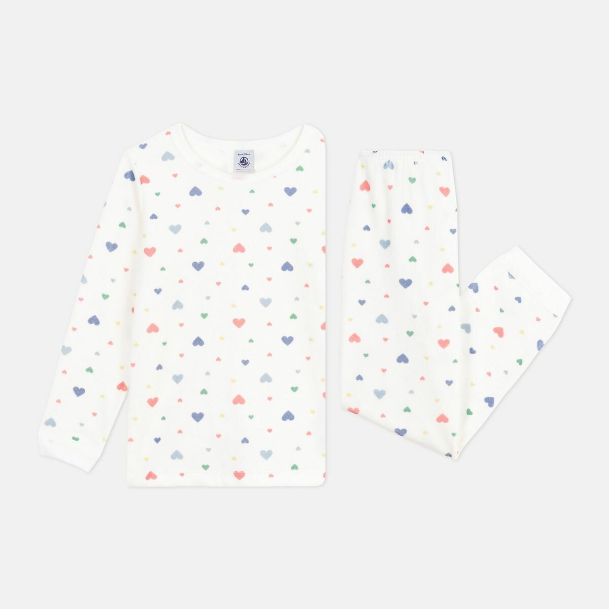 PETIT BATEAU<br>Pijama infantil de veludo com estampa de coração