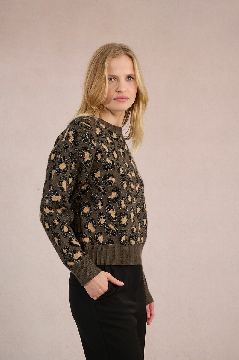MOLLY BRACKEN<br>Suéter de malha, estampa de leopardo