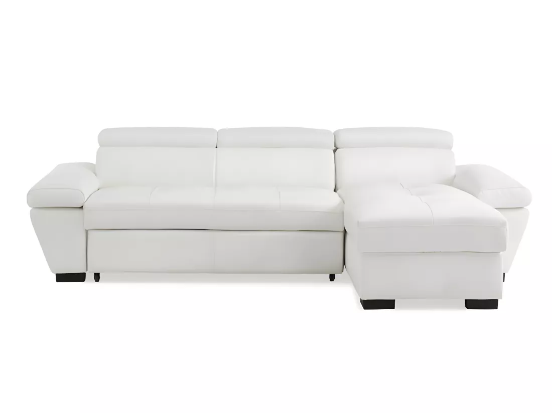 Canapé d'angle convertible en cuir JONOVA - Blanc - Angle droit