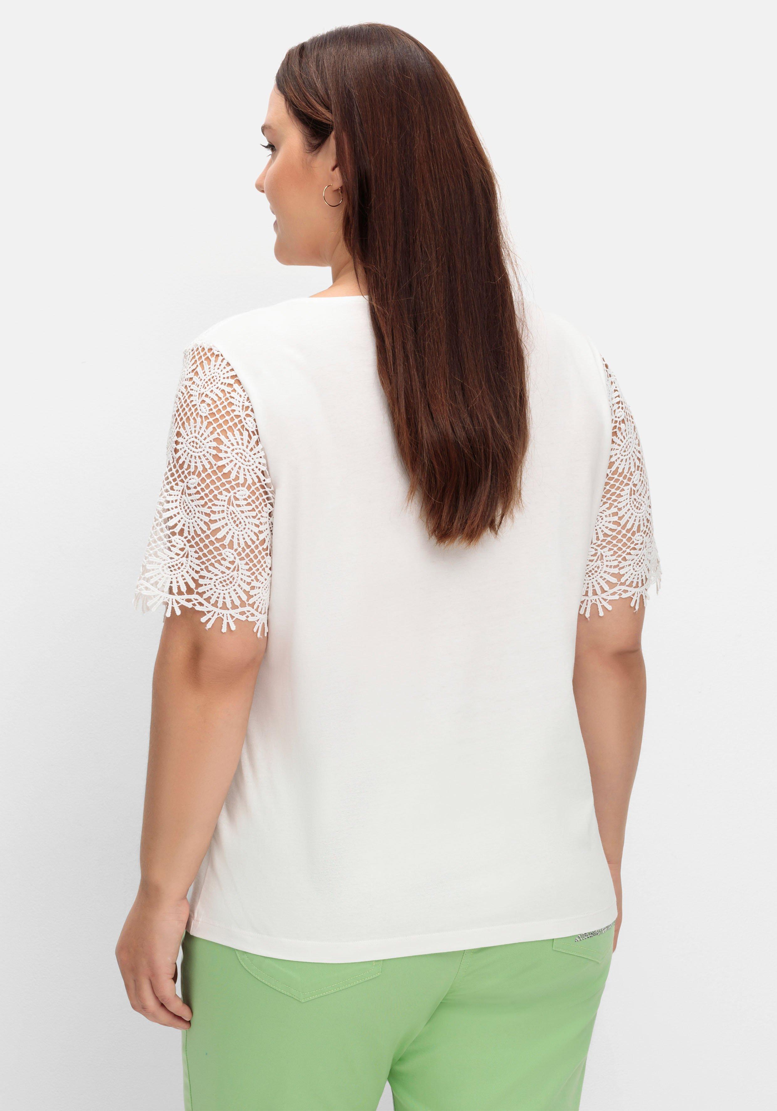 Shirt mit transparentem Spitzenbesatz