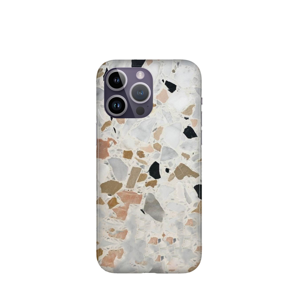 iPhone 14 Pro Max Kunststoff Hülle Terrazzo Design - Grau