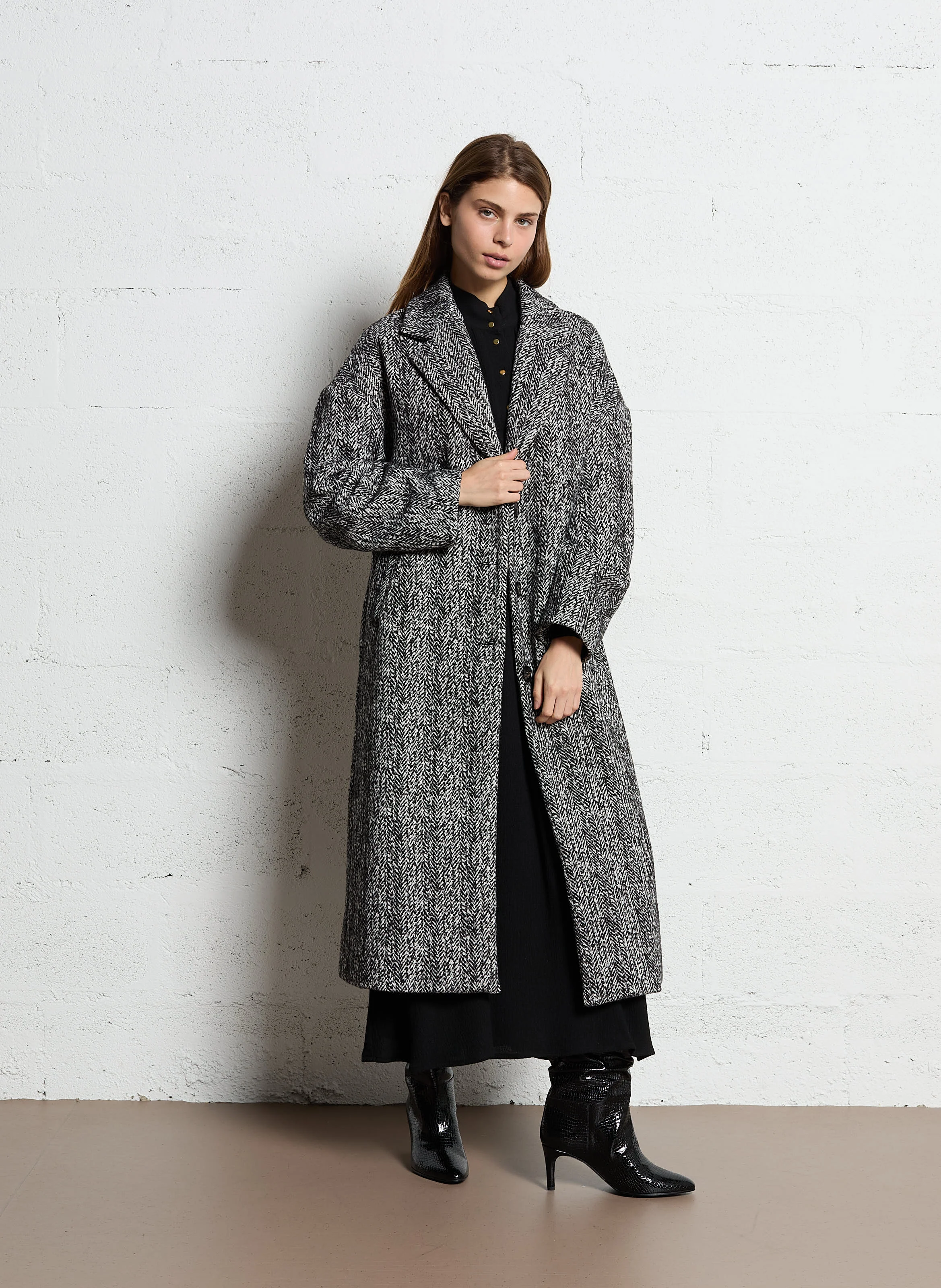 Manteau col tailleur| Noir