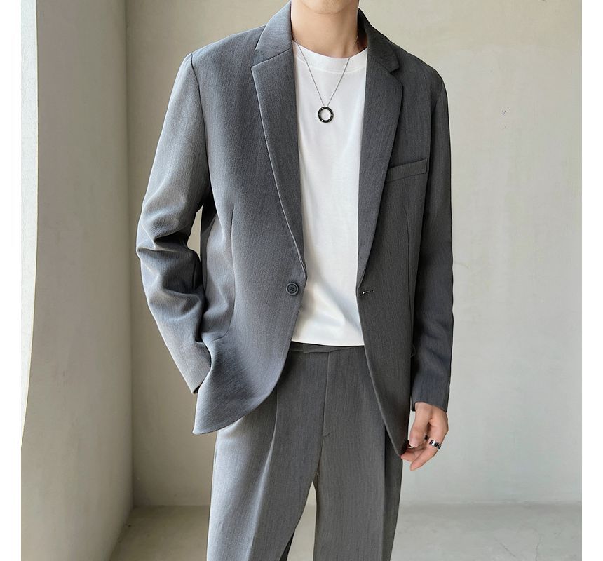 Omozando - Set: Effen blazer met één knoop + taps toelopende pantalon