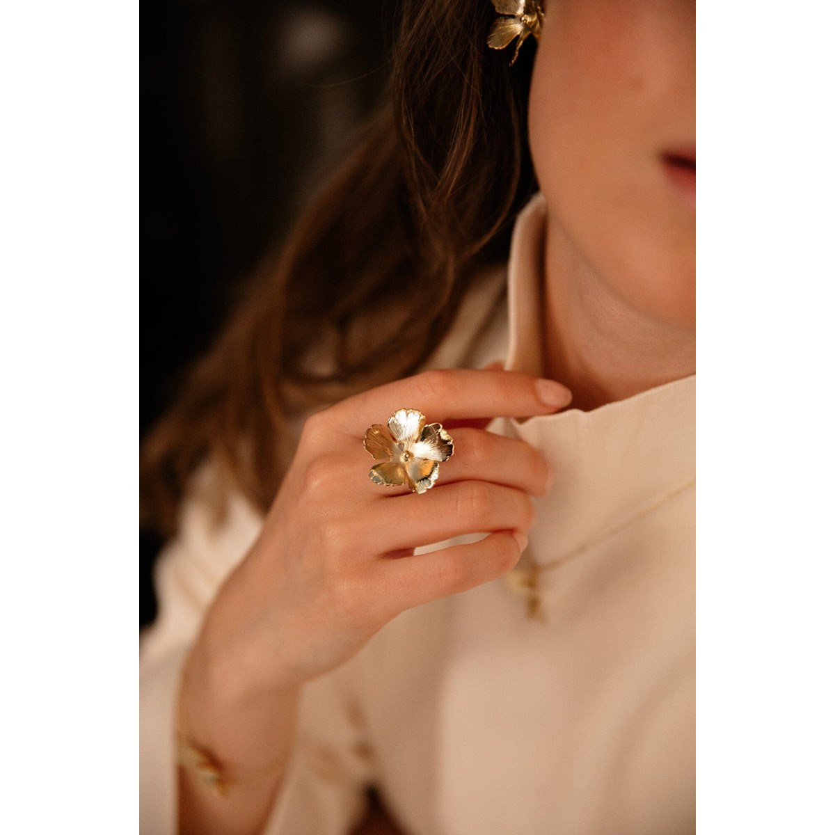 maxi bague fleur plaqué argent - ORPHÉE