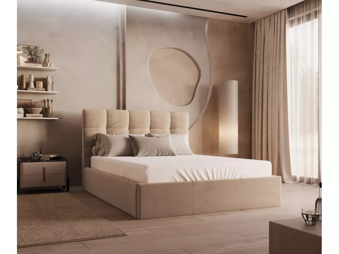 Lit coffre 160 x 200 cm - Velours - Beige - MIRDAL de Pascal Morabito