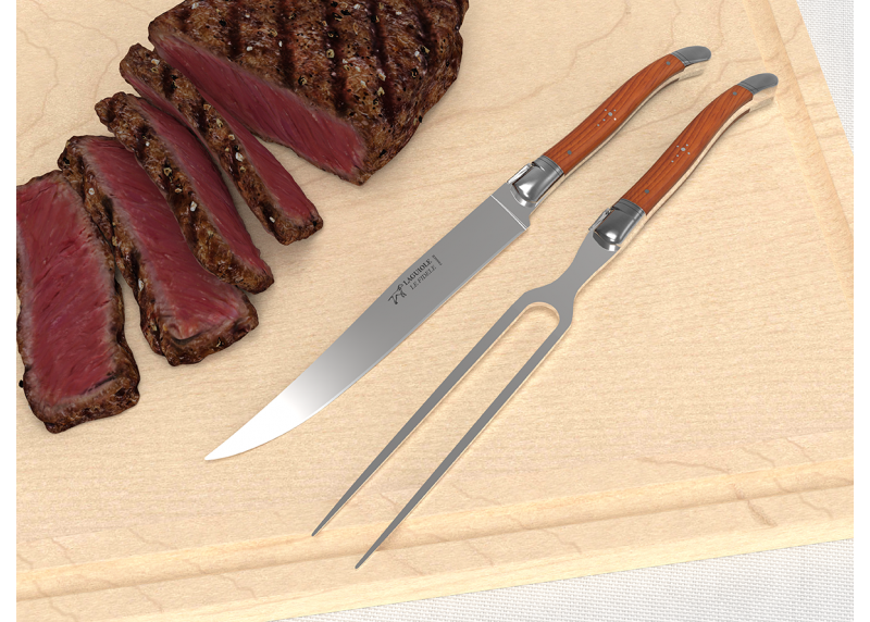 Service à viande Laguiole avec un manche en bois d'If et mitres en acier inoxydable