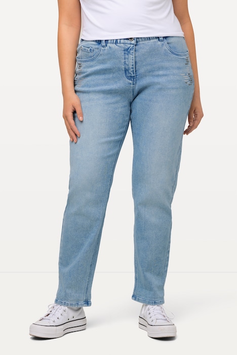 Boyfriend-Jeans, weites Bein, Glitter, Komfortbund