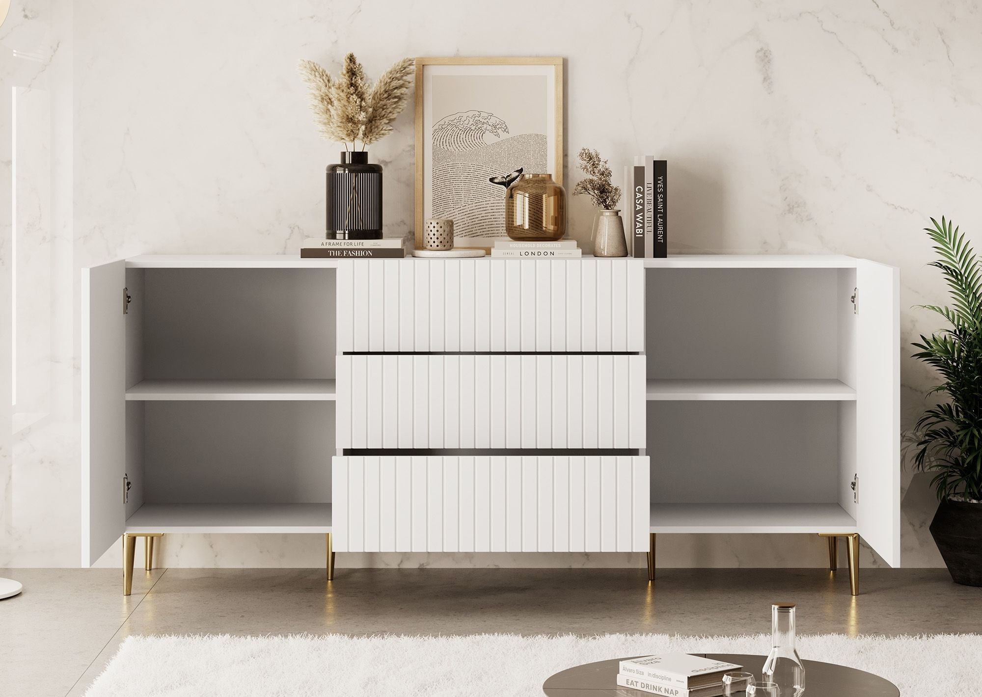 Meubella - Dressoir King - Wit - 180 cm - Met lades