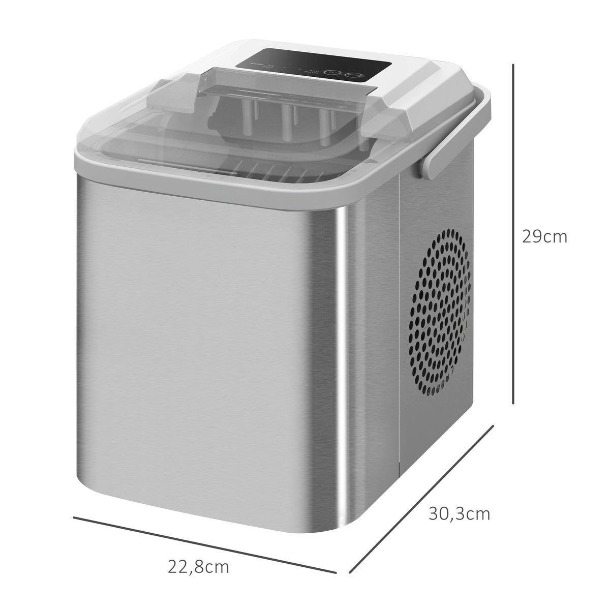 HOMCOM ijsblokjesmachine, 30,3 cm x 22,8 cm x 29 cm, kunststof + roestvrij staal, zilver