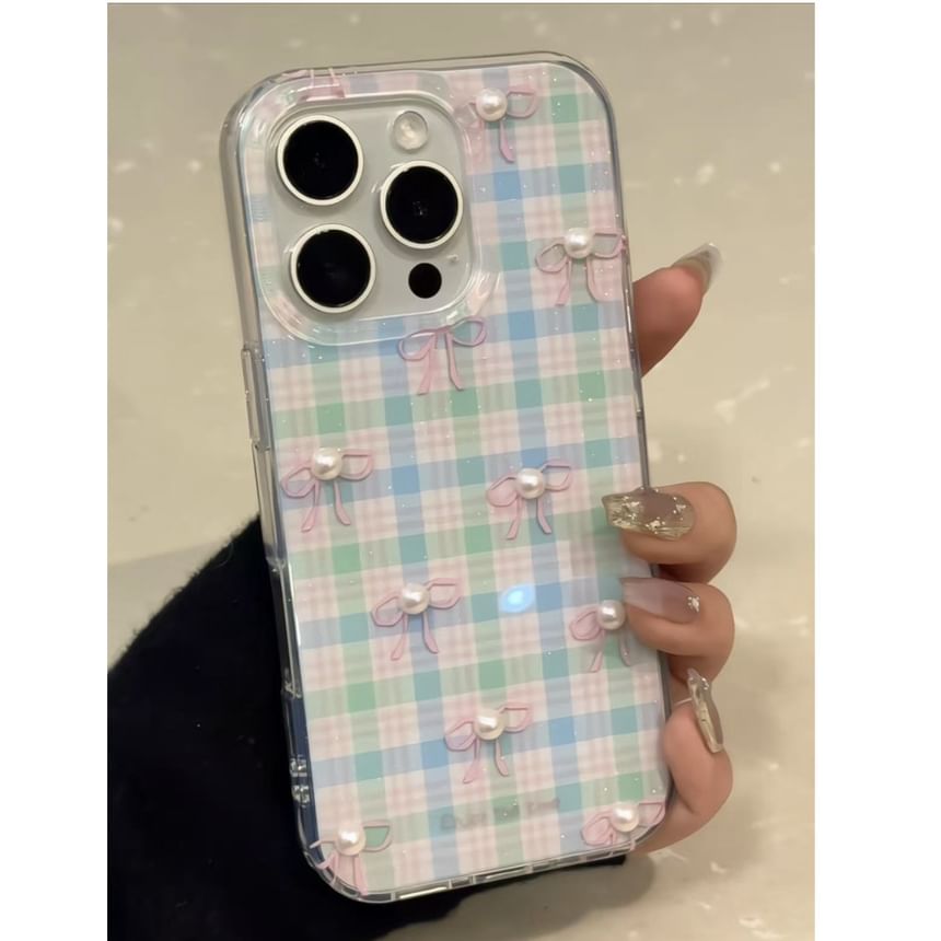 XIXI STUDIO - Strik Kunstparel Geruit Telefoonhoesje / Charm / Set - iPhone 16 Pro Max / 16 Pro / 16 Plus / 16 / 15 Pro Max / 15 Pro / 15 Plus / 15 / 14 Pro Max / 14 Pro / 14 Plus / 14 / 13 Pro Max / 13 Pro / 13