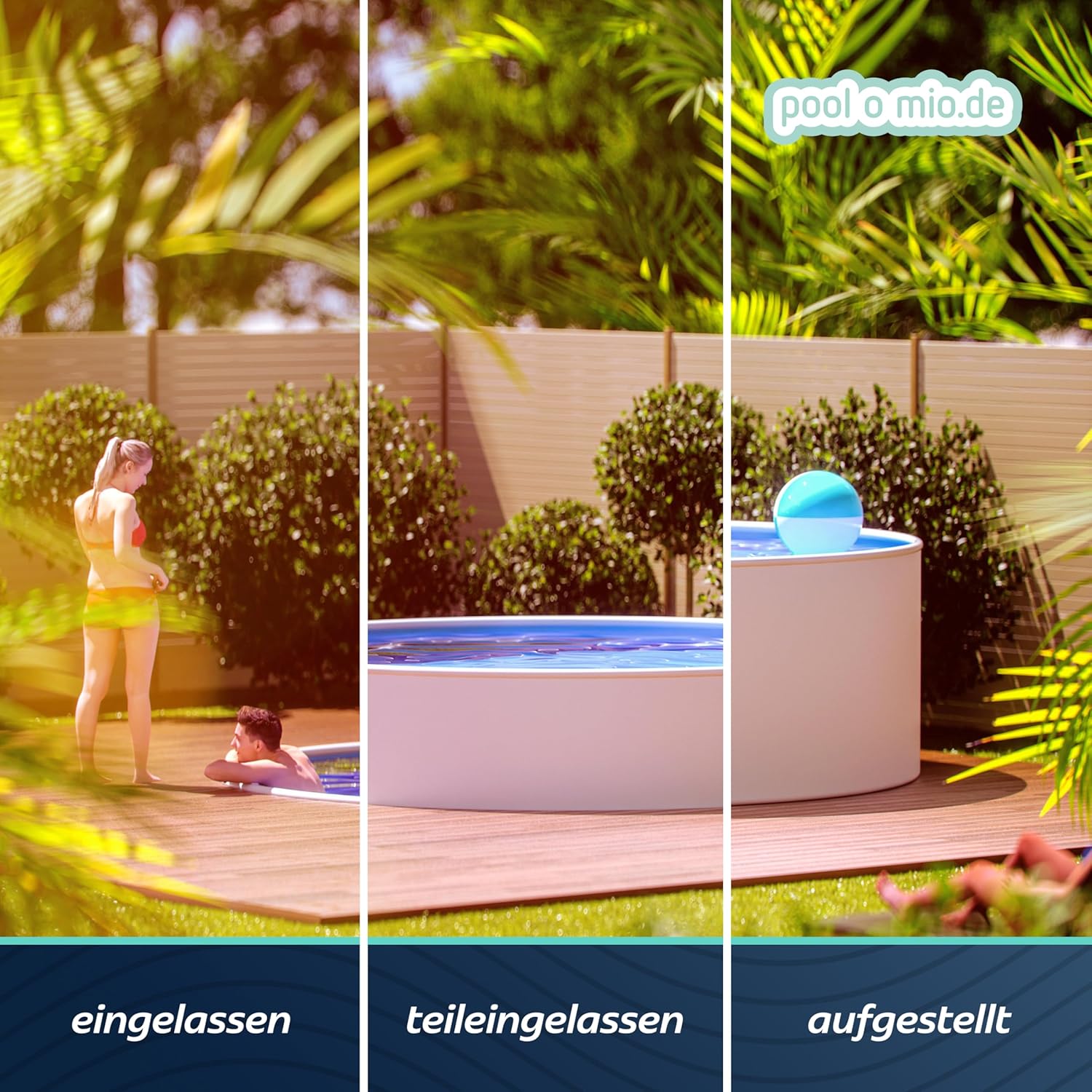 poolomio® Stahlwandpool rund 360 x 120 cm Weiß | Robuster Gartenpool als Aufstellbecken oder Einbaupool | Aufstellpool Komplettset mit Innenfolie 0,5 mm, Skimmer & Einlaufdüse