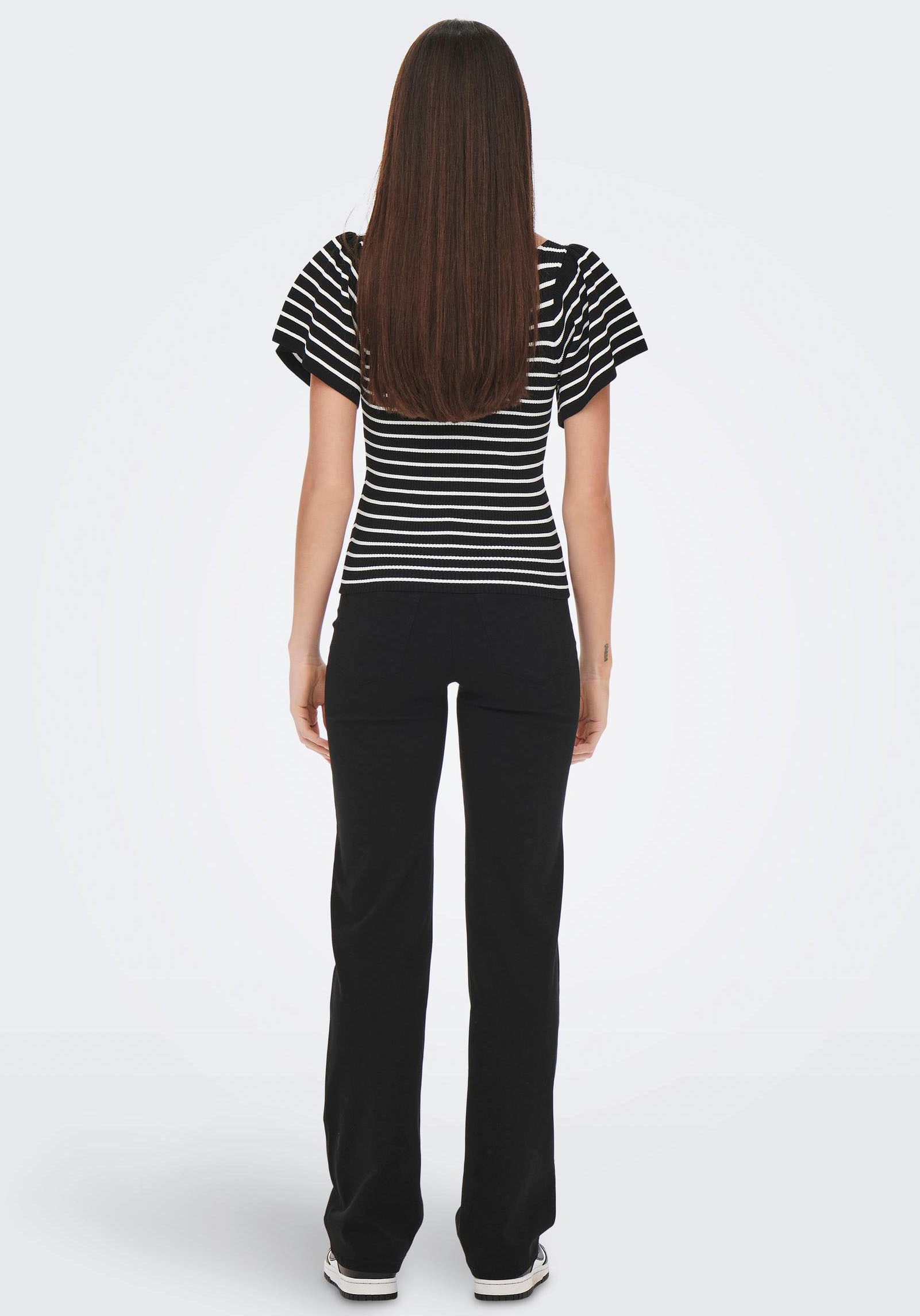 ONLY Kurzarmpullover »ONLLEELO STRIPE SS BACK V-NECK KNT NOOS«