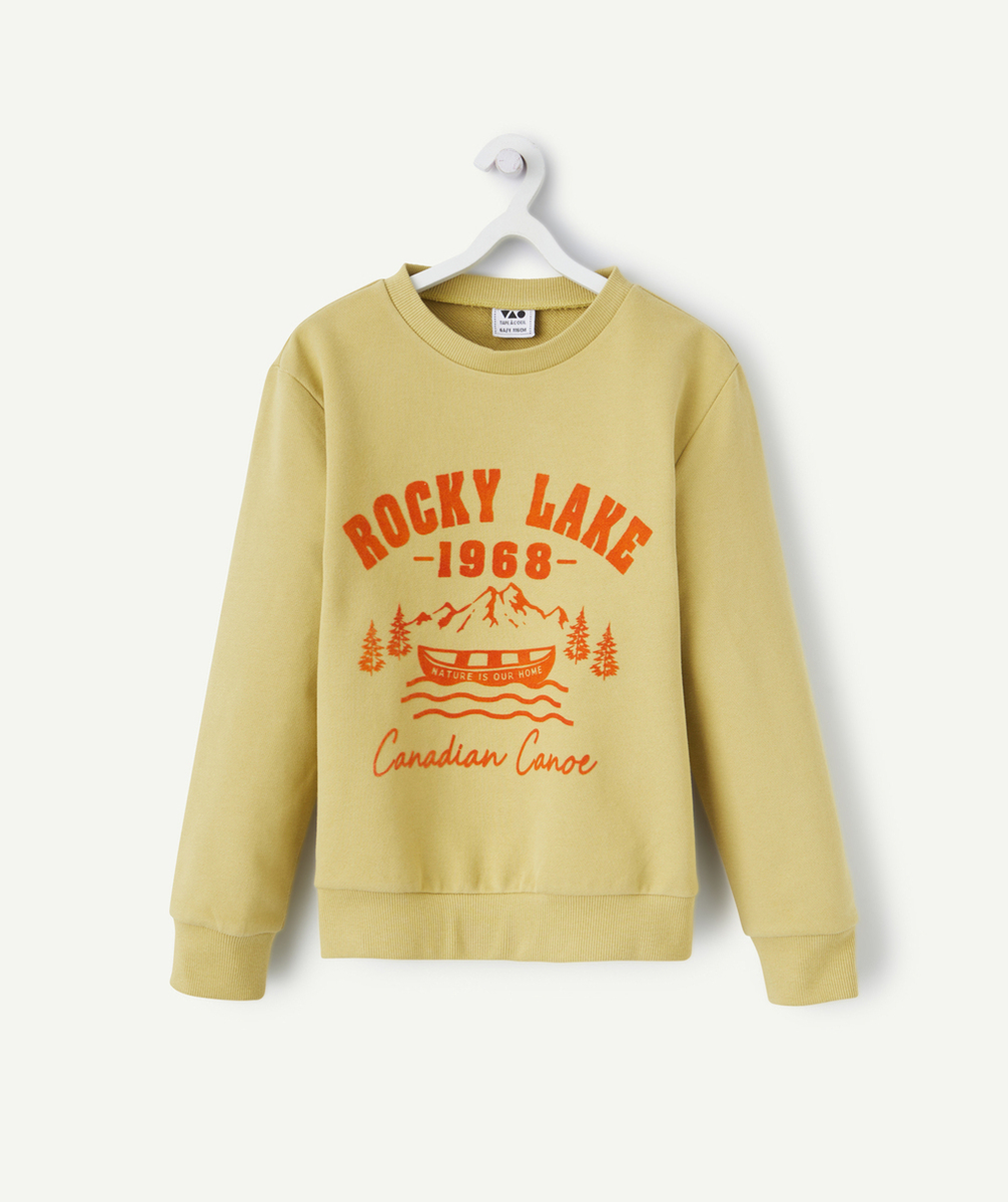 sweat manches longues garçon en coton bio jaune thème rocky lake