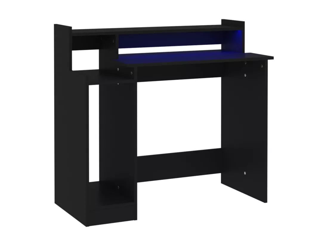 Bureau avec lumières LED noir 97x45x90 cm bois d'ingénierie