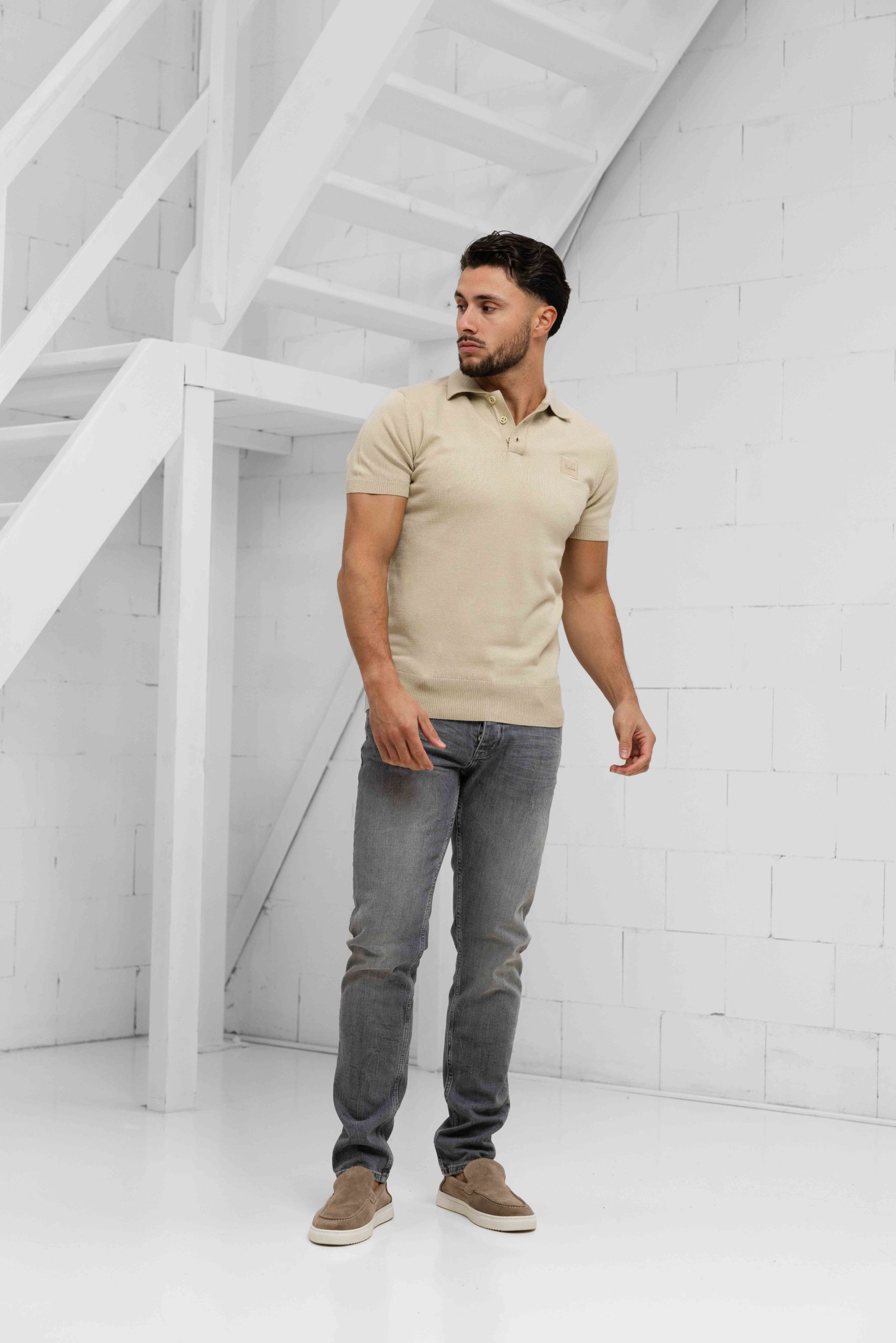 Malelions Knitted Patch Polo Heren Beige