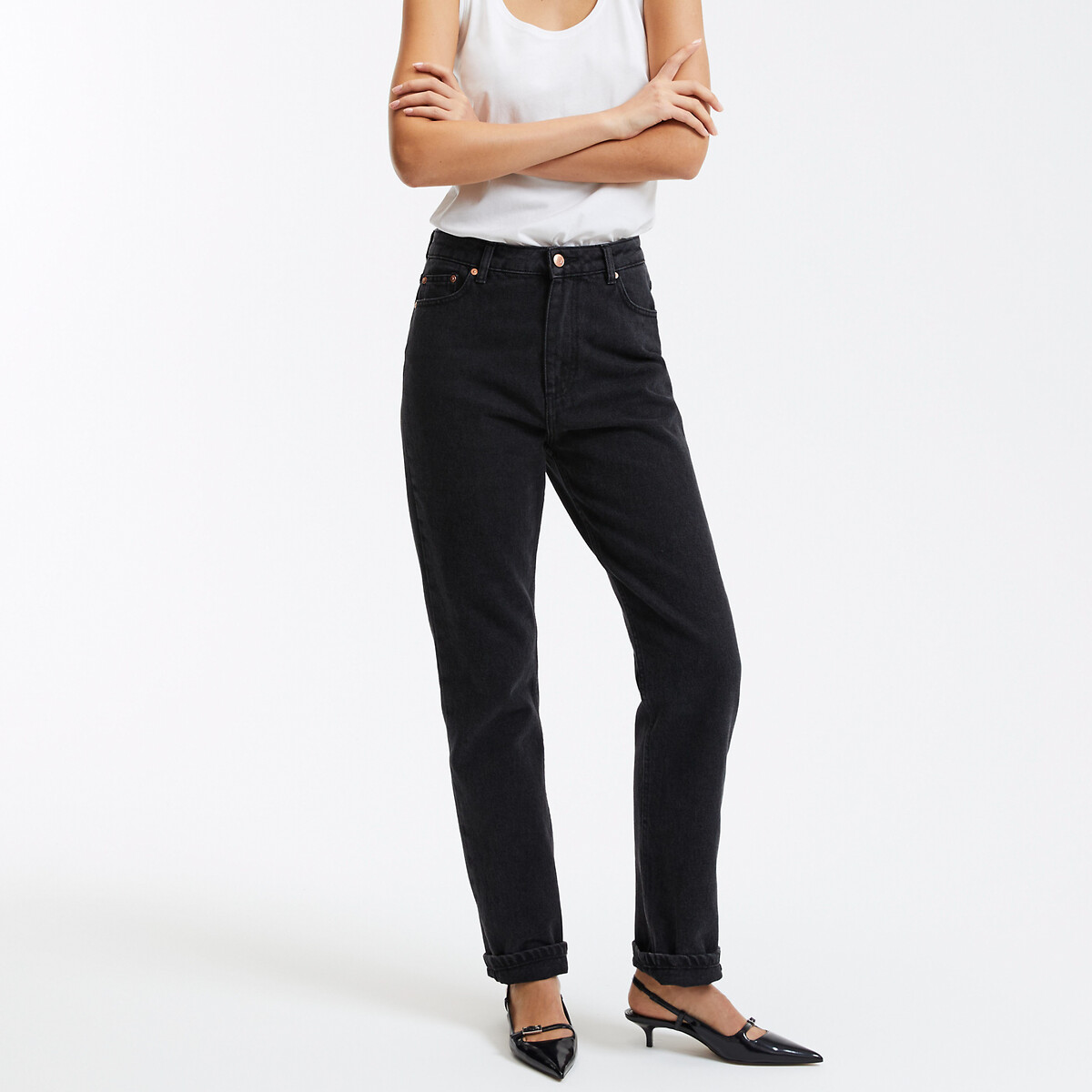 COLEÇÕES LA REDOUTE<br>Calça jeans regular, reta, cintura alta