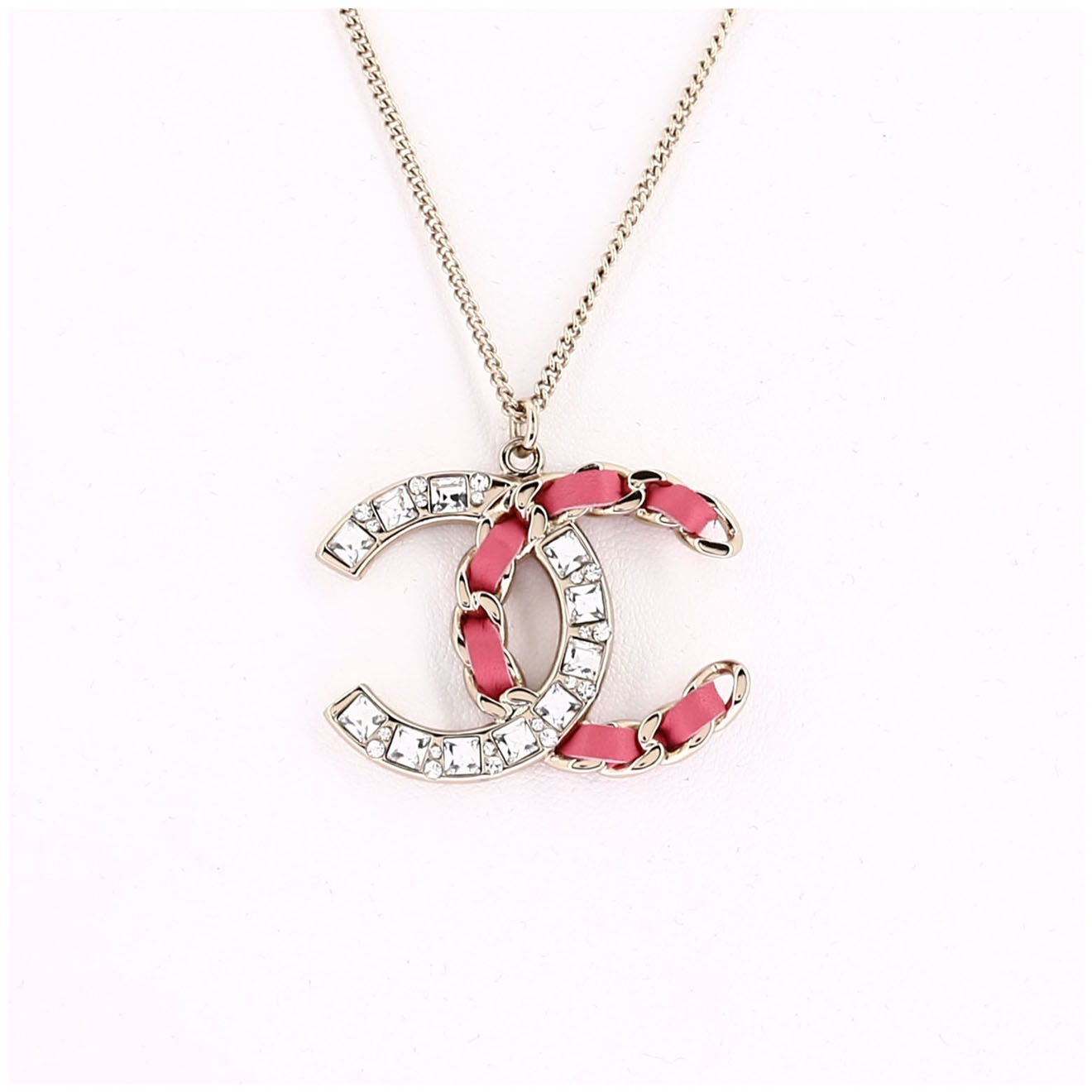 Chanel Collier en Laiton, Strass & Chaîne doré/rose - Parfait état