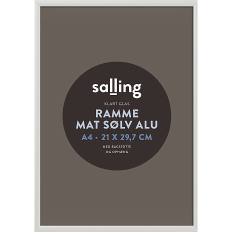 Mat sølv ramme m. glas - 21x29,7 cm