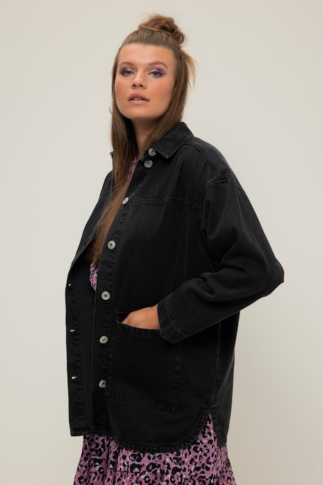 Jeanshemd, oversized, Klappentaschen, Hemdkragen, Langarm