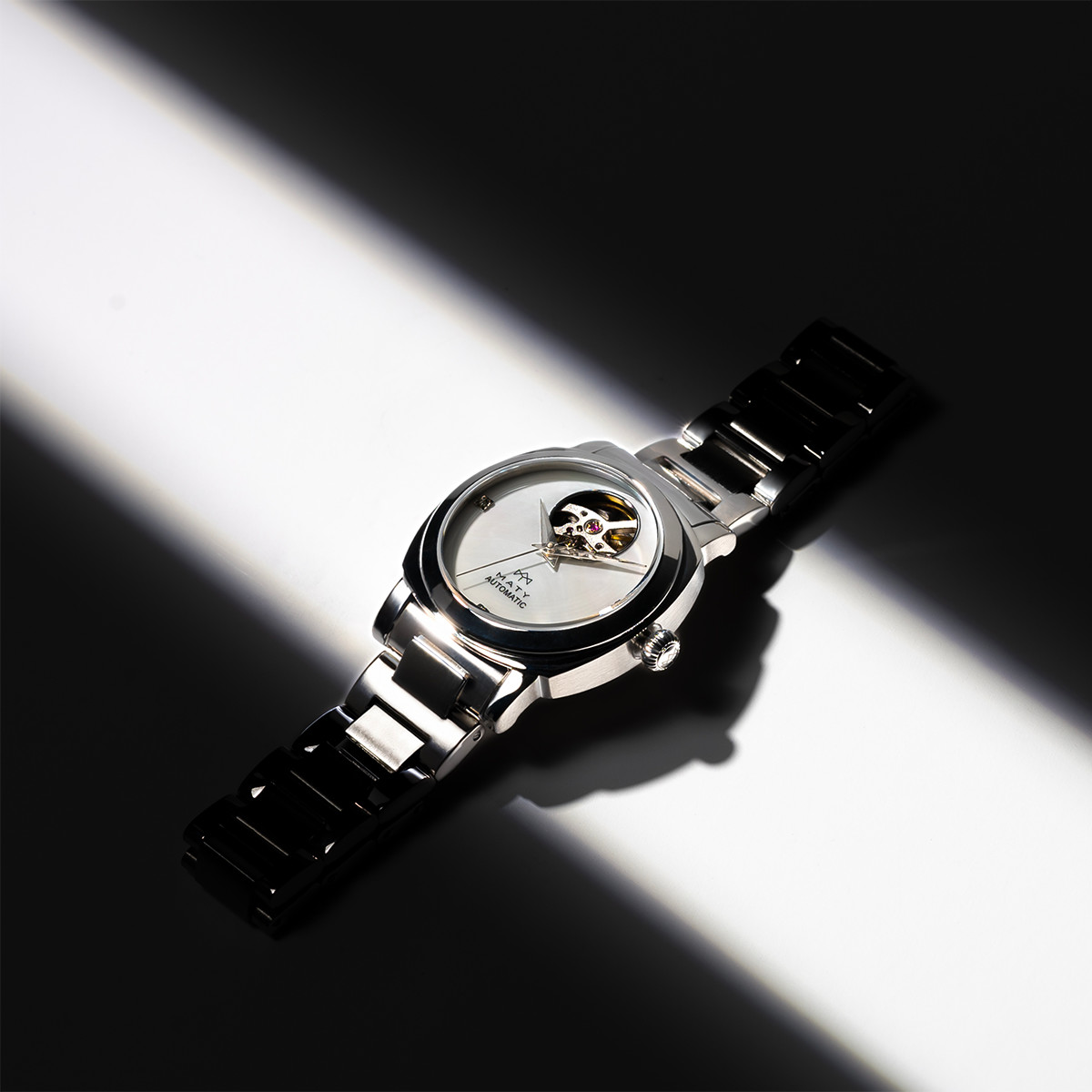 Montre MATY GM automatique cadran blanc bracelet acier