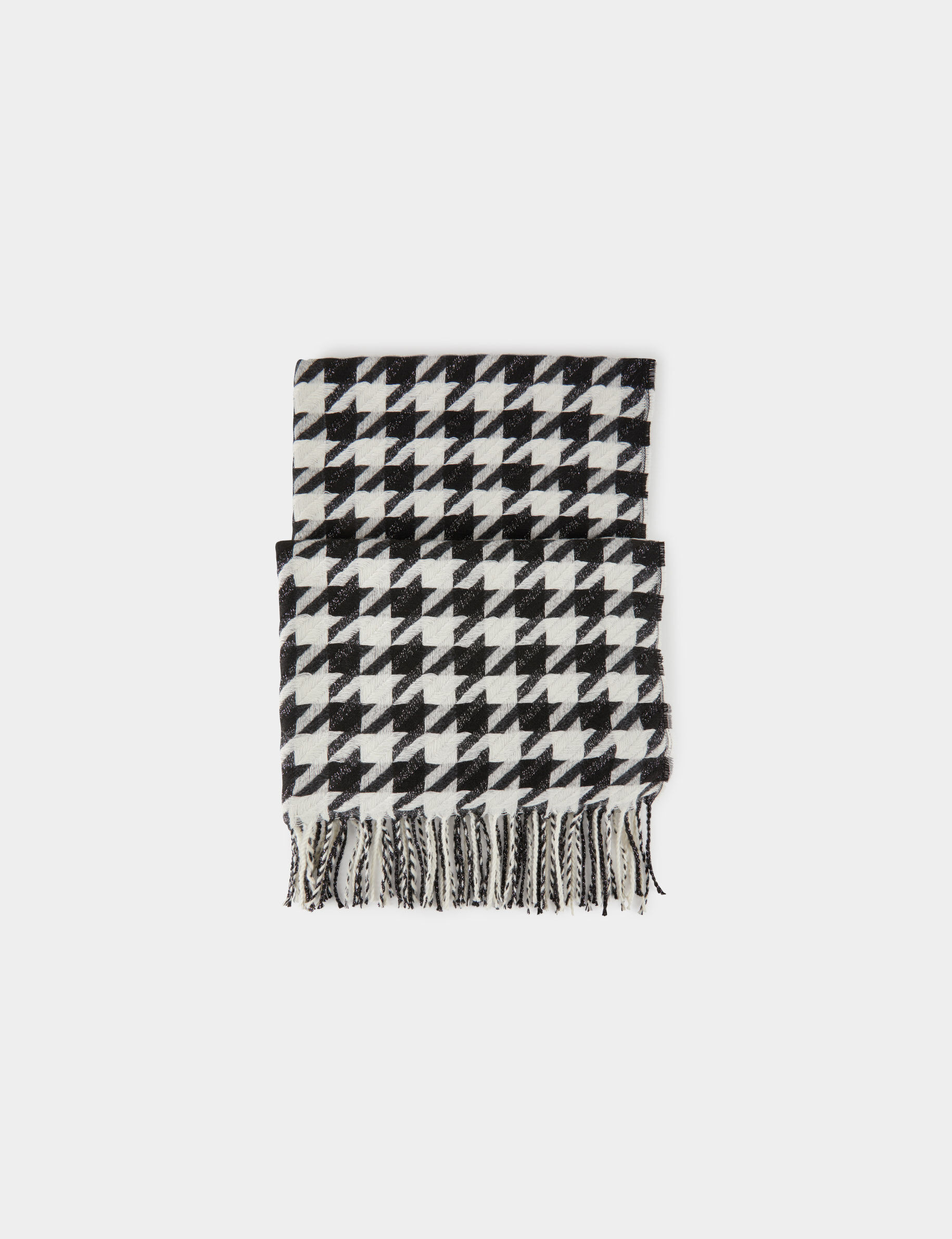 Écharpe à franges imprimé pied de poule noir femme - noir